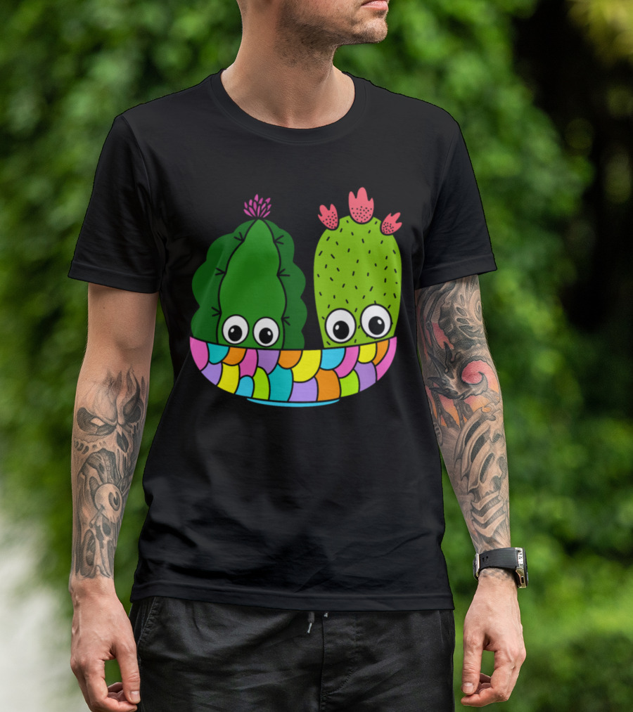 Pretty Cacti Arrangement With Eyes In Colorful Bowl T-Shirt