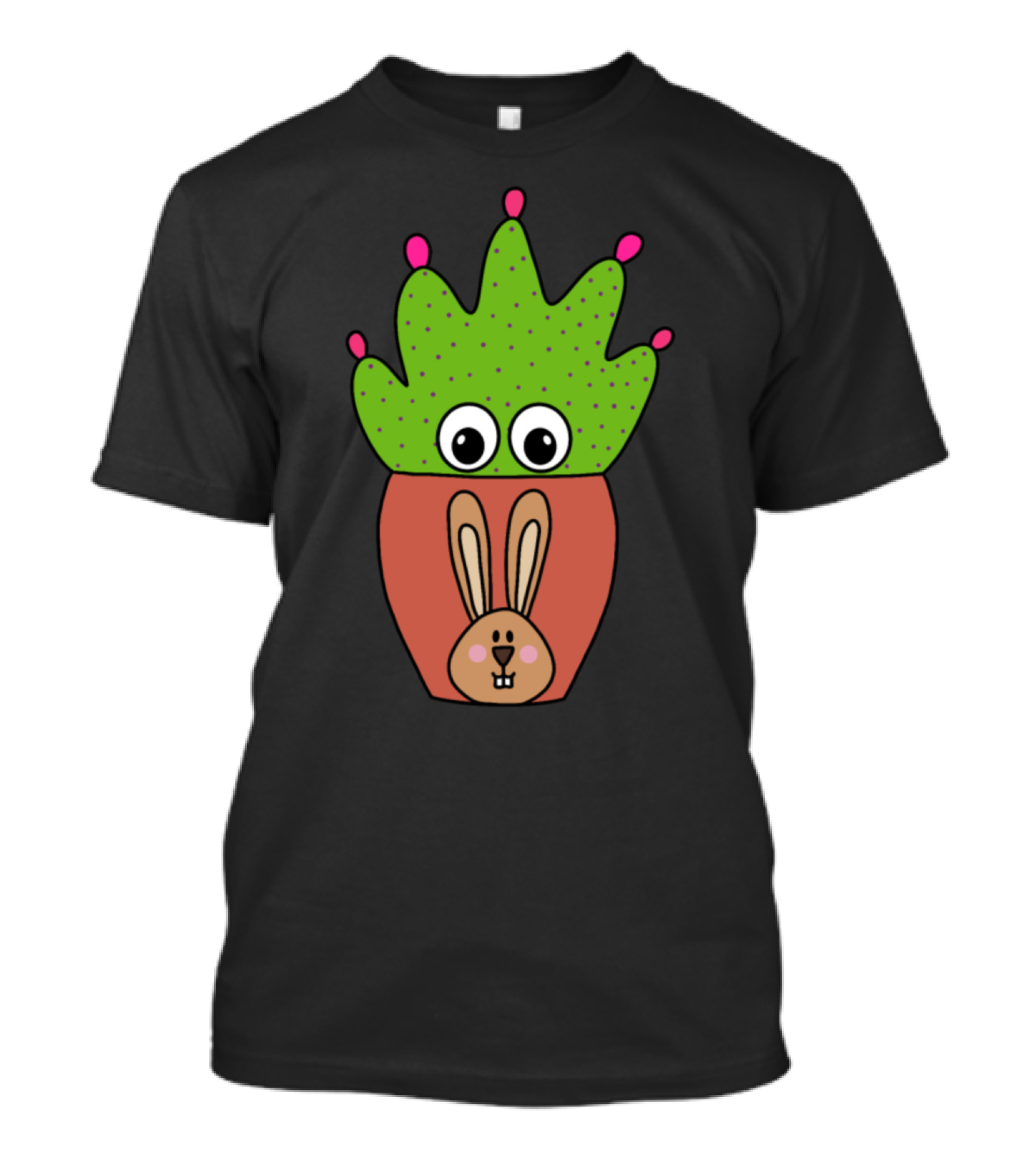 Pretty Cactus With Big Eyes In Cute Bunny Face Pot T-Shirt