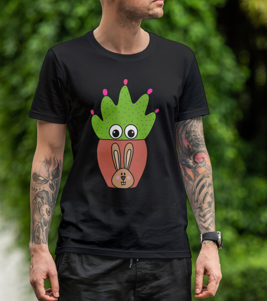 Pretty Cactus With Big Eyes In Cute Bunny Face Pot T-Shirt