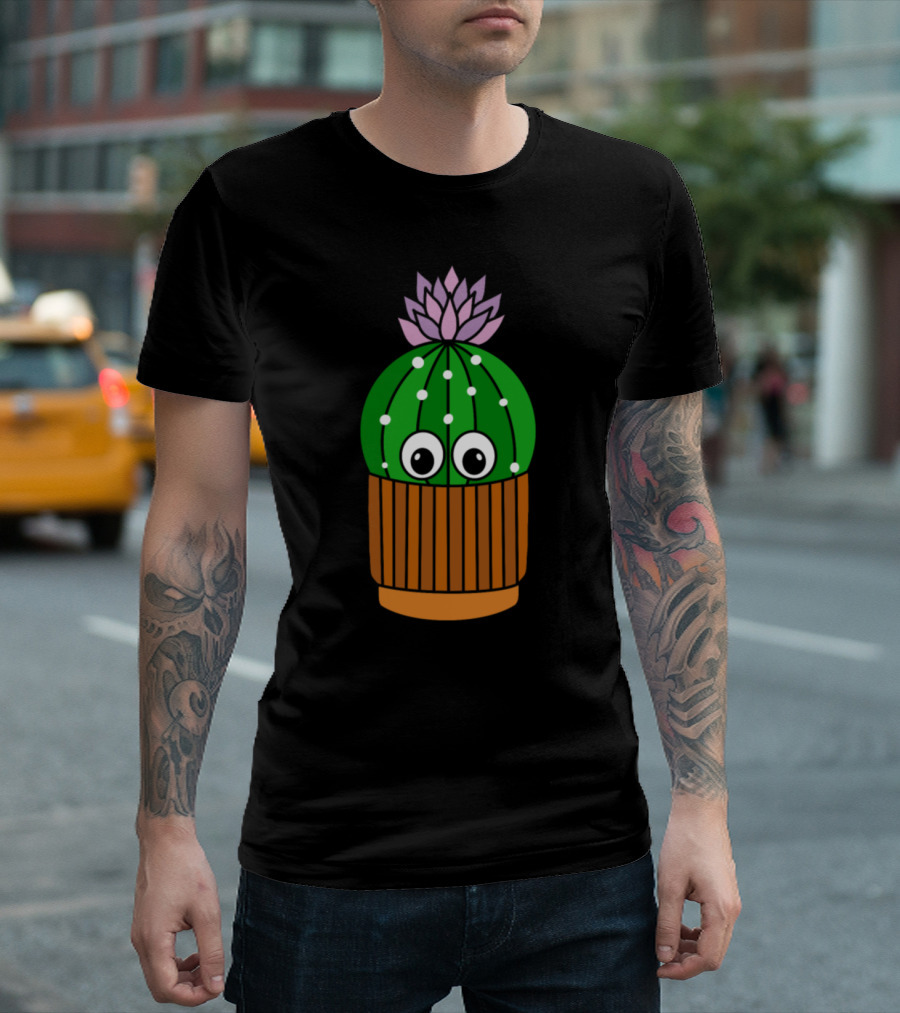 Pretty Cactus with Eyes in Terracotta Pot with Purple Flower T-Shirt
