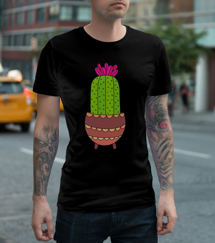 Pretty Sweet Cactus In Decorative Pot With Pink Blooms T-Shirt