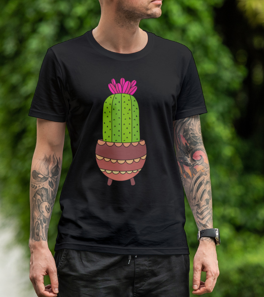 Pretty Sweet Cactus In Decorative Pot With Pink Blooms T-Shirt
