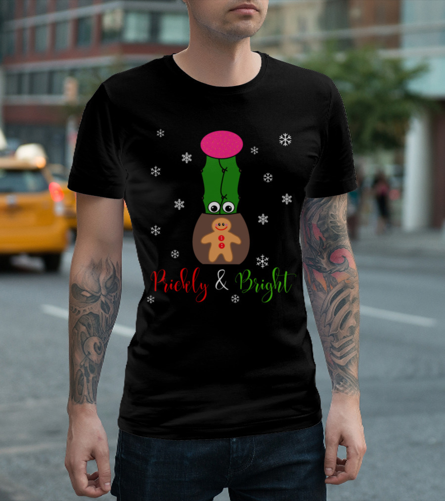 Prickly and Bright Hybrid Cactus with Gingerbread and Snowflakes T-Shirt