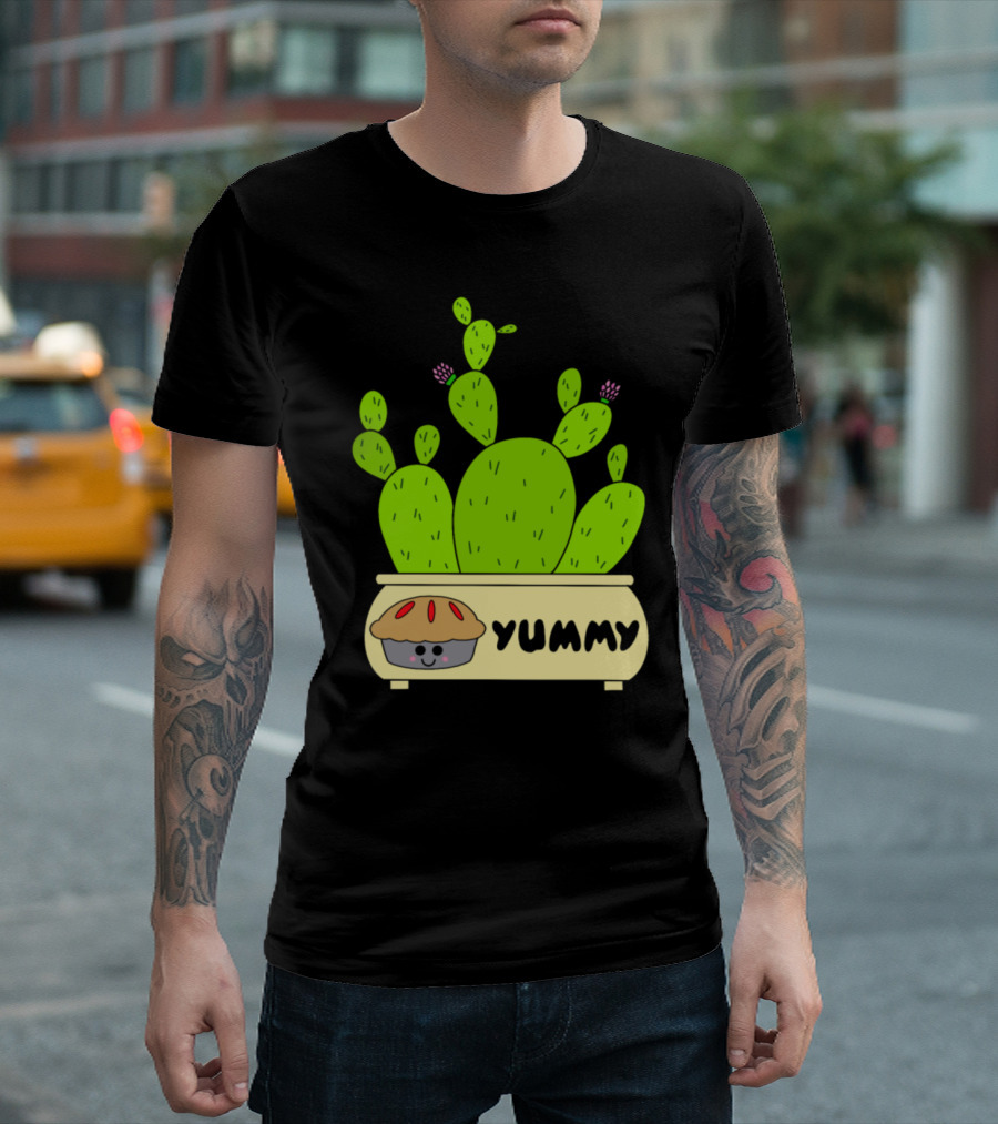Prickly Pear Cacti in Yummy Pie Planter with Cute Pie Face T-Shirt