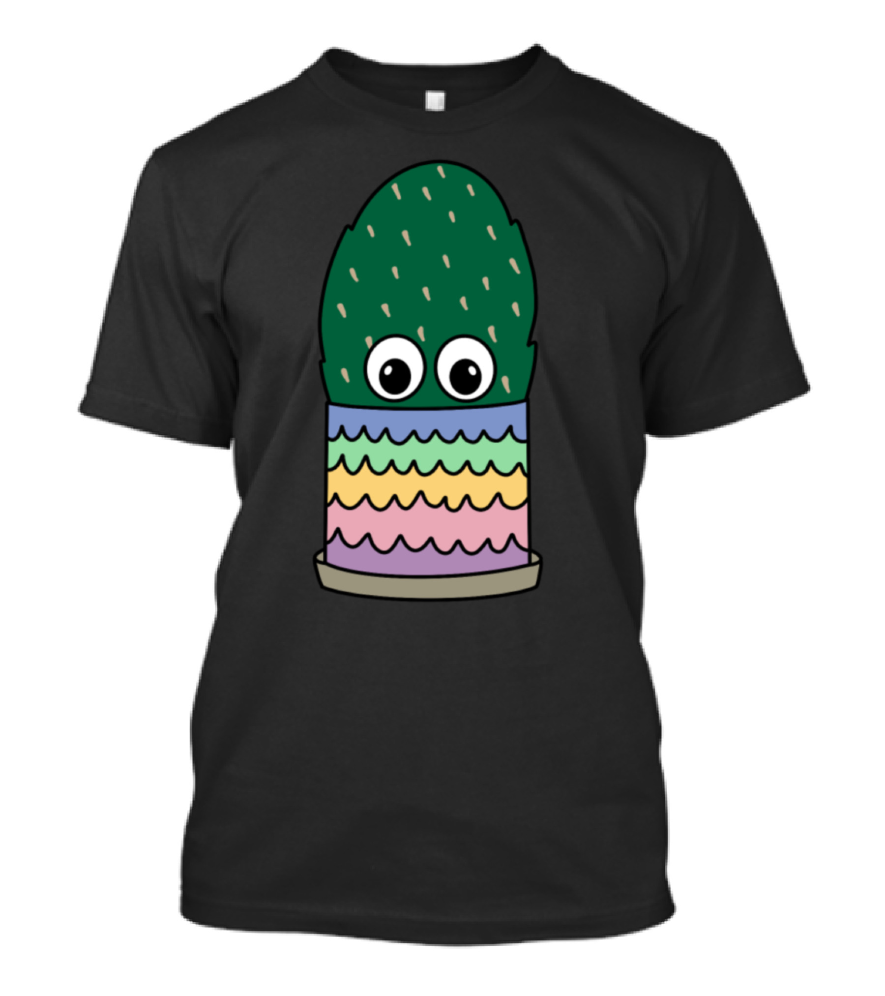 Playful Prickly Pear Cactus In Colorful Scallop Pattern Pot T-Shirt