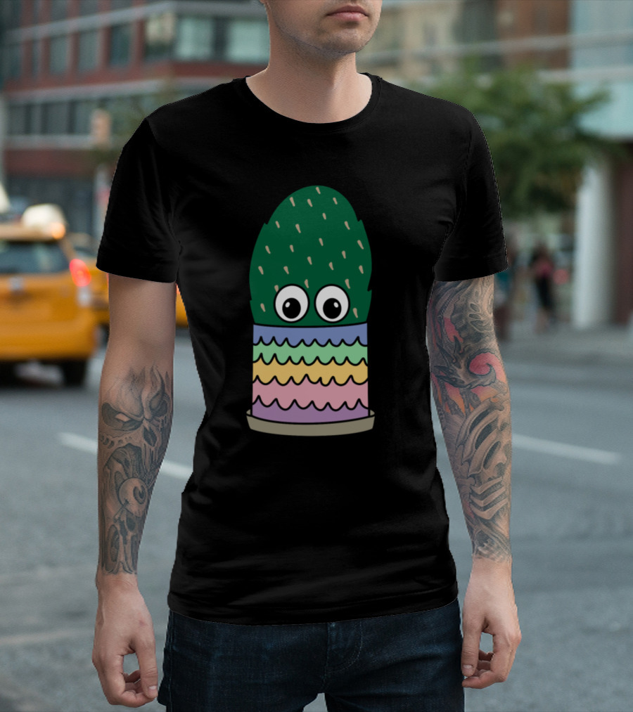 Playful Prickly Pear Cactus In Colorful Scallop Pattern Pot T-Shirt
