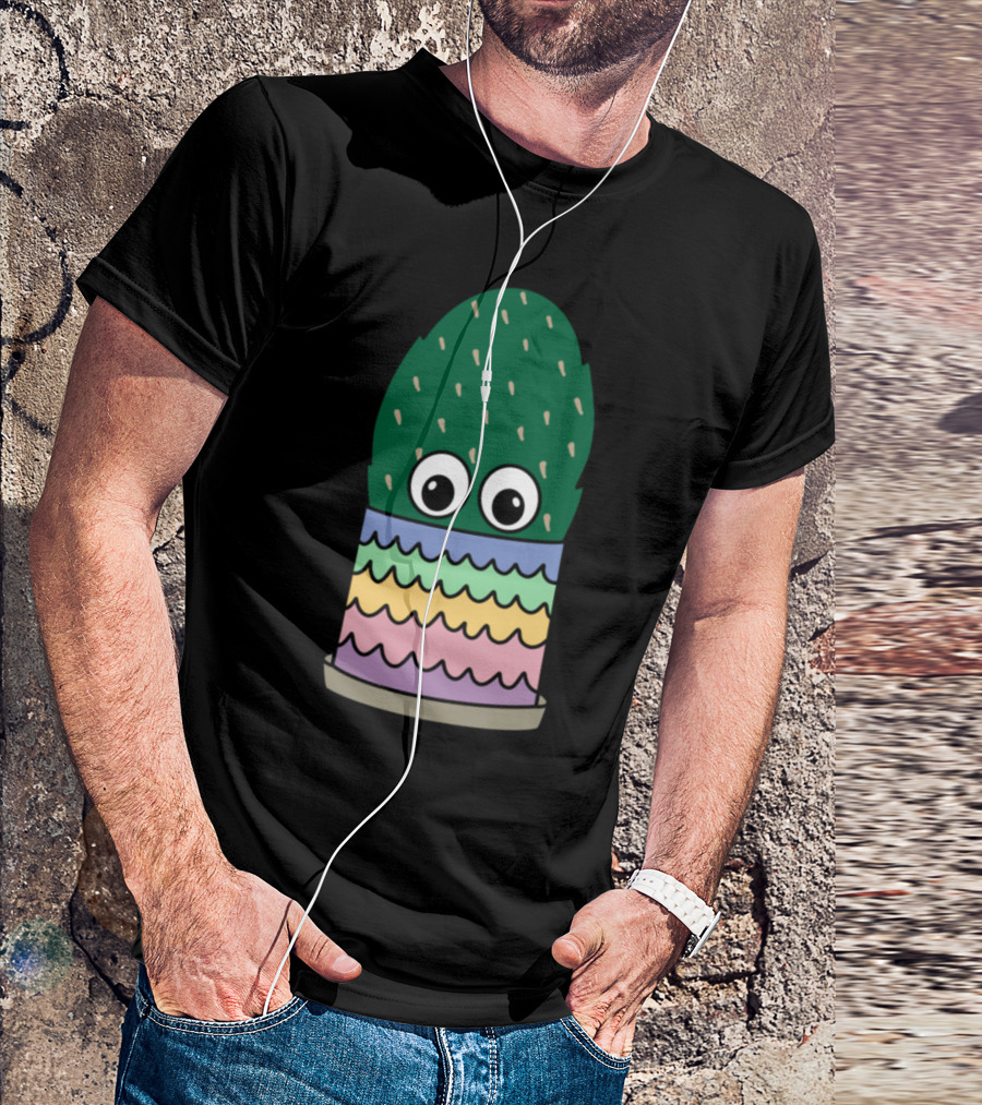 Playful Prickly Pear Cactus In Colorful Scallop Pattern Pot T-Shirt