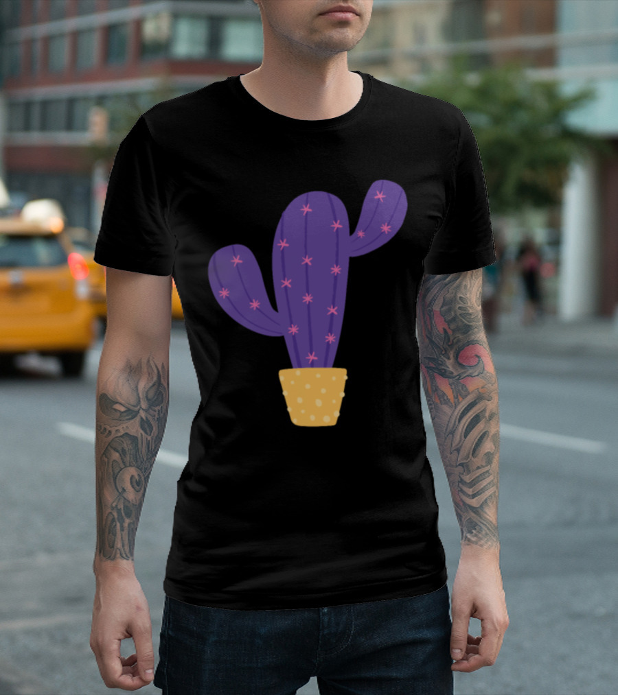 Purple Cactus Flower Cute Funny Sarcastic Whimsical Desert Plant T-Shirt