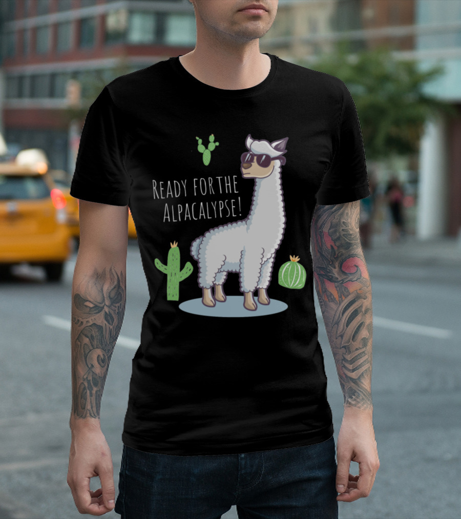 Ready For The Alpacalypse Funny Llama Lover Cactus Cool Llama With Sunglasses T-Shirt
