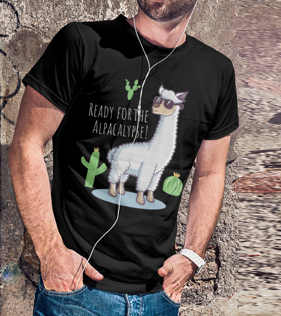 Ready For The Alpacalypse Funny Llama Lover Cactus Cool Llama With Sunglasses T-Shirt