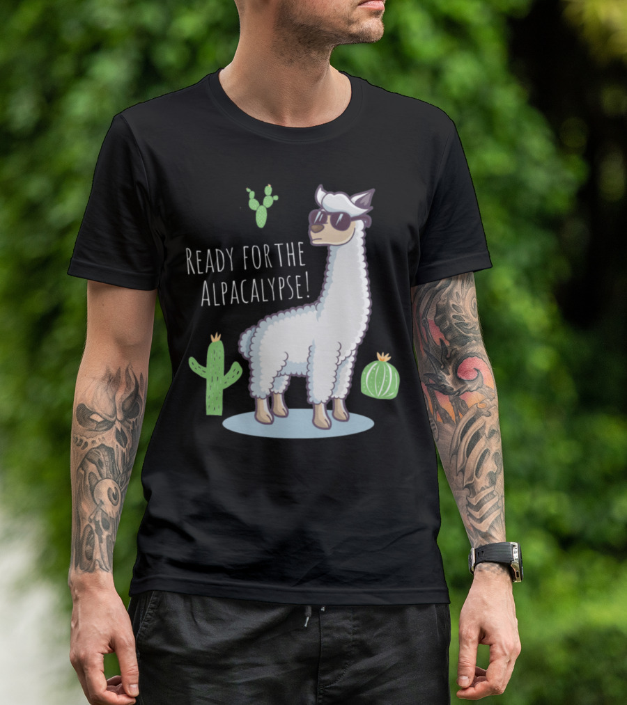 Ready For The Alpacalypse Funny Llama Lover Cactus Cool Llama With Sunglasses T-Shirt
