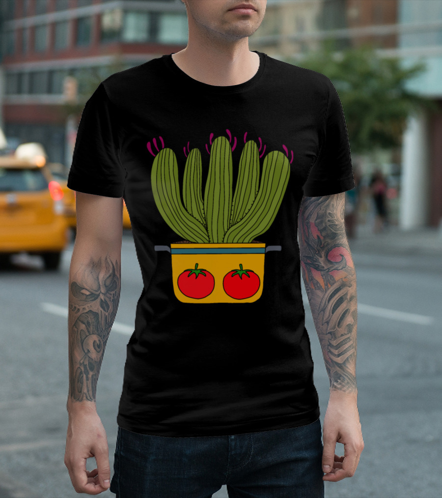 Saguaro Cacti In A Tomato Decorated Pot T-Shirt