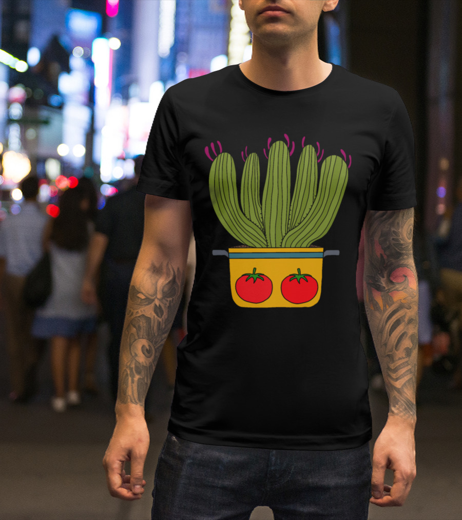 Saguaro Cacti In A Tomato Decorated Pot T-Shirt