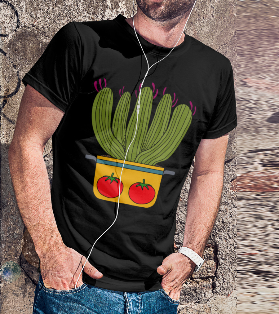 Saguaro Cacti In A Tomato Decorated Pot T-Shirt
