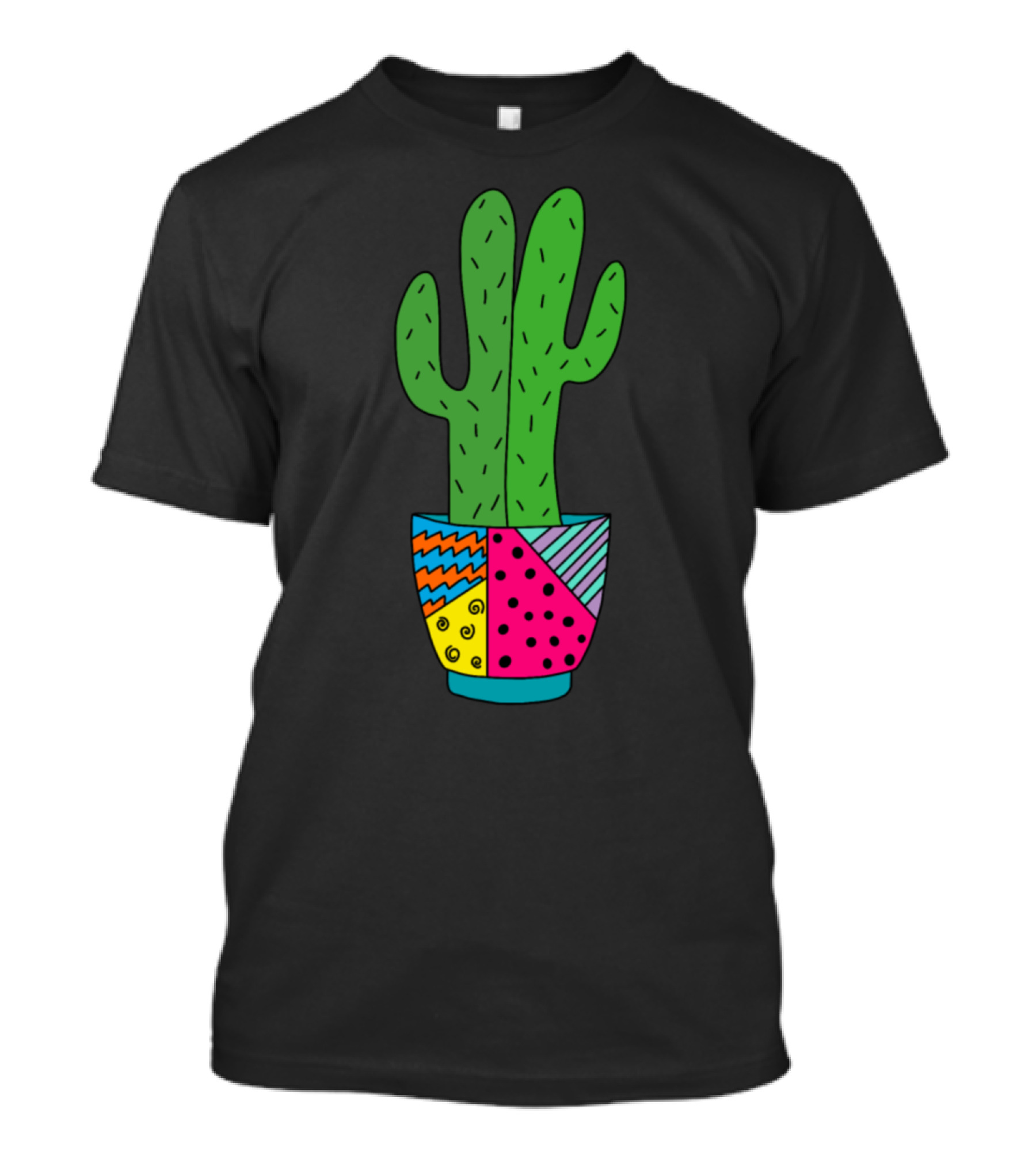Saguaro Cacti In Funky Multi-Patterned Pot T-Shirt