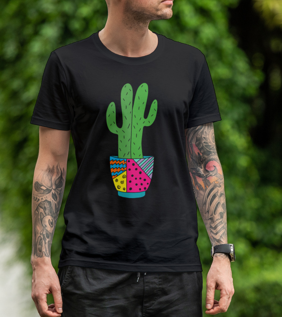 Saguaro Cacti In Funky Multi-Patterned Pot T-Shirt
