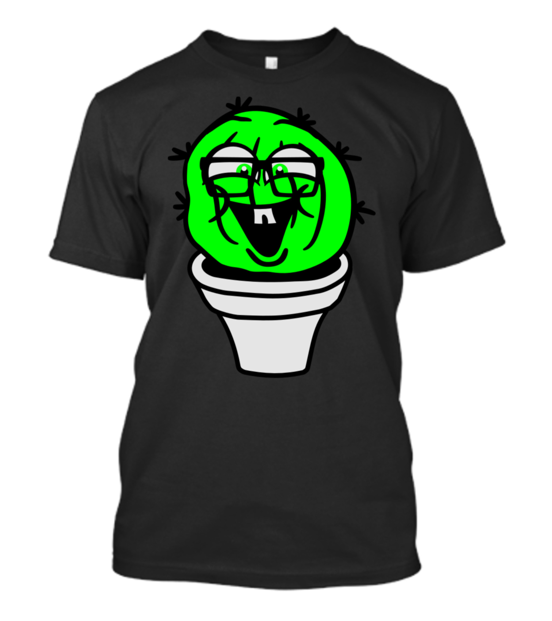 Small Round Green Cute Nerdy Geek Cactus With Glasses In A Pot T-Shirt