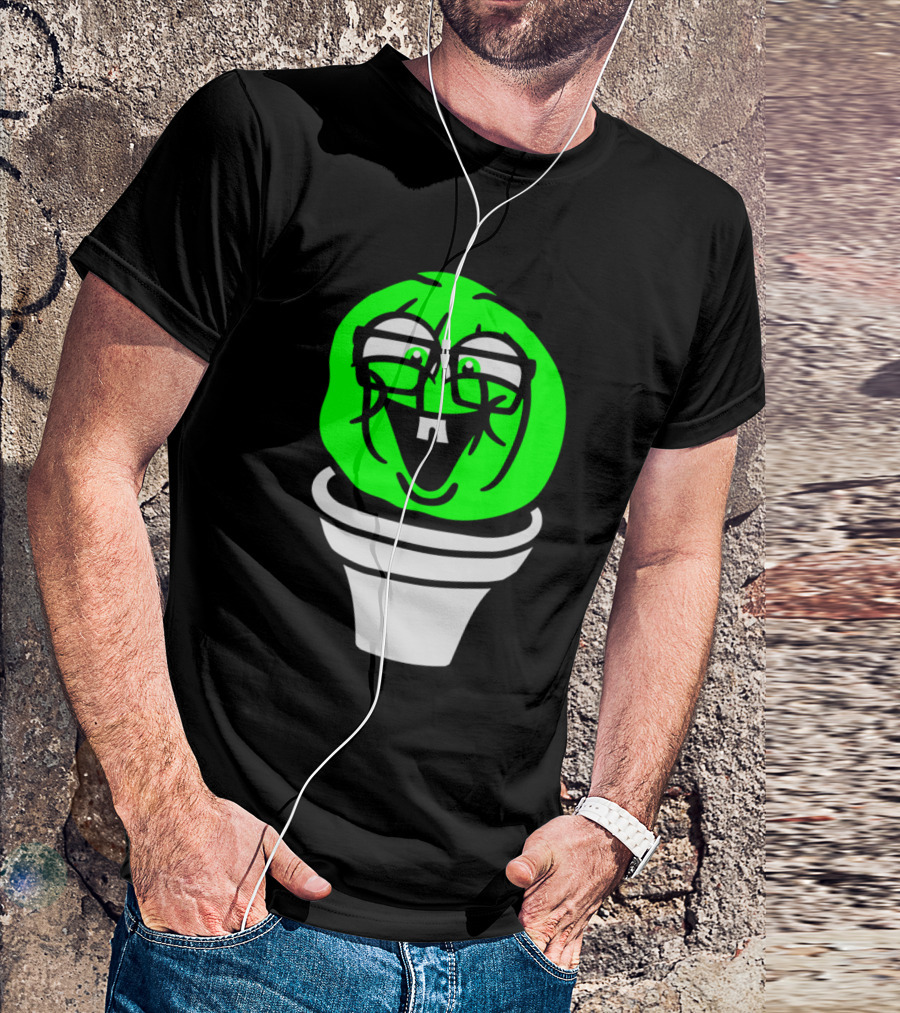 Small Round Green Cute Nerdy Geek Cactus With Glasses In A Pot T-Shirt