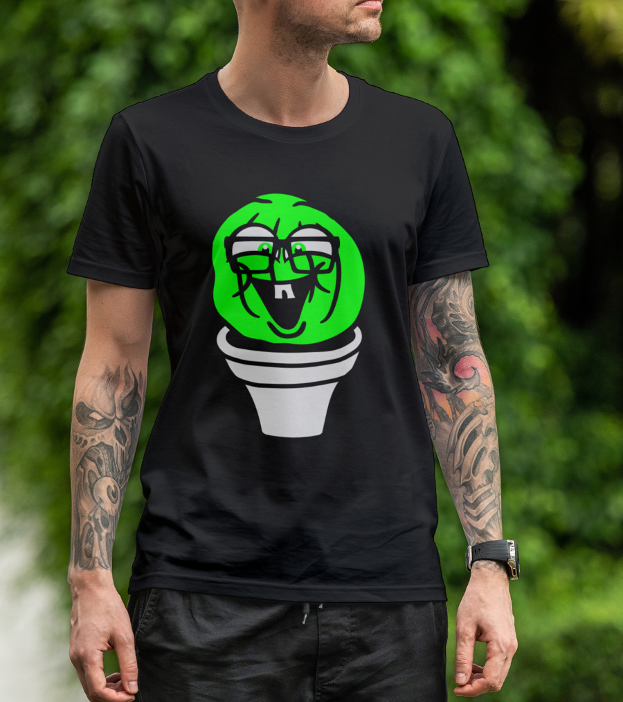 Small Round Green Cute Nerdy Geek Cactus With Glasses In A Pot T-Shirt