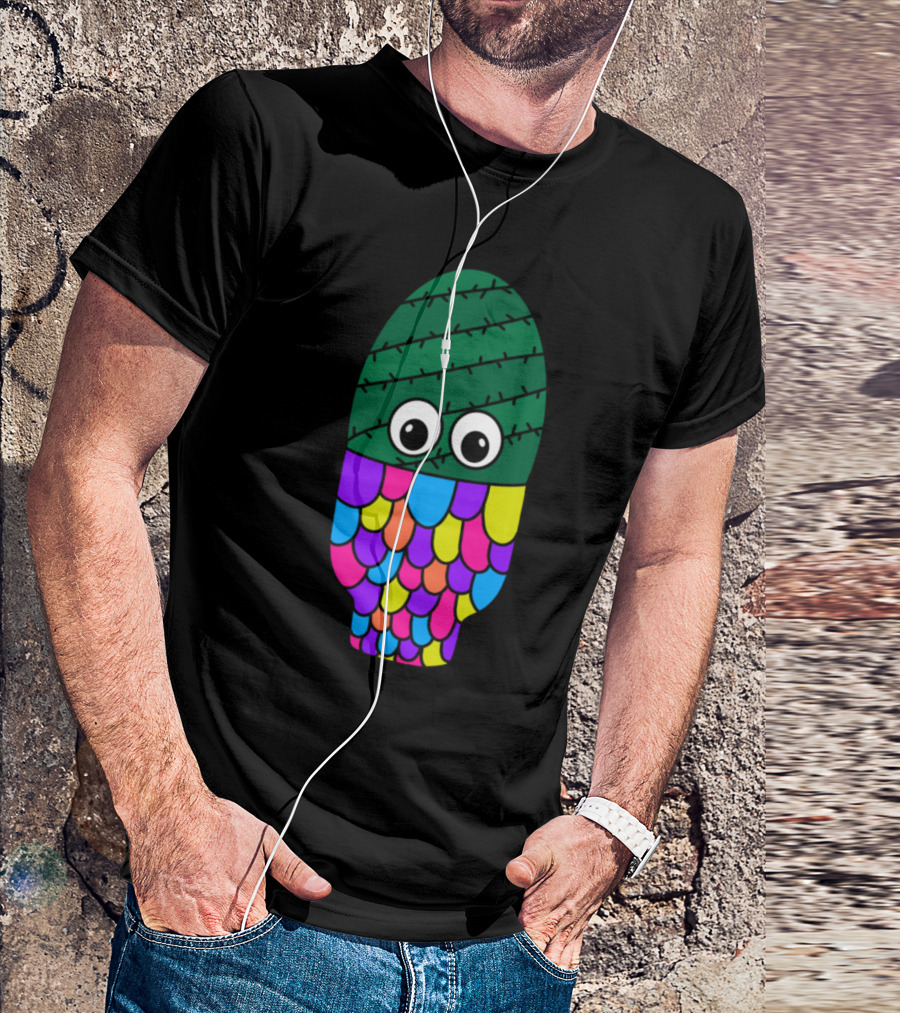 Spiral Cactus With Big Eyes In Vibrant Scales Pot T-Shirt