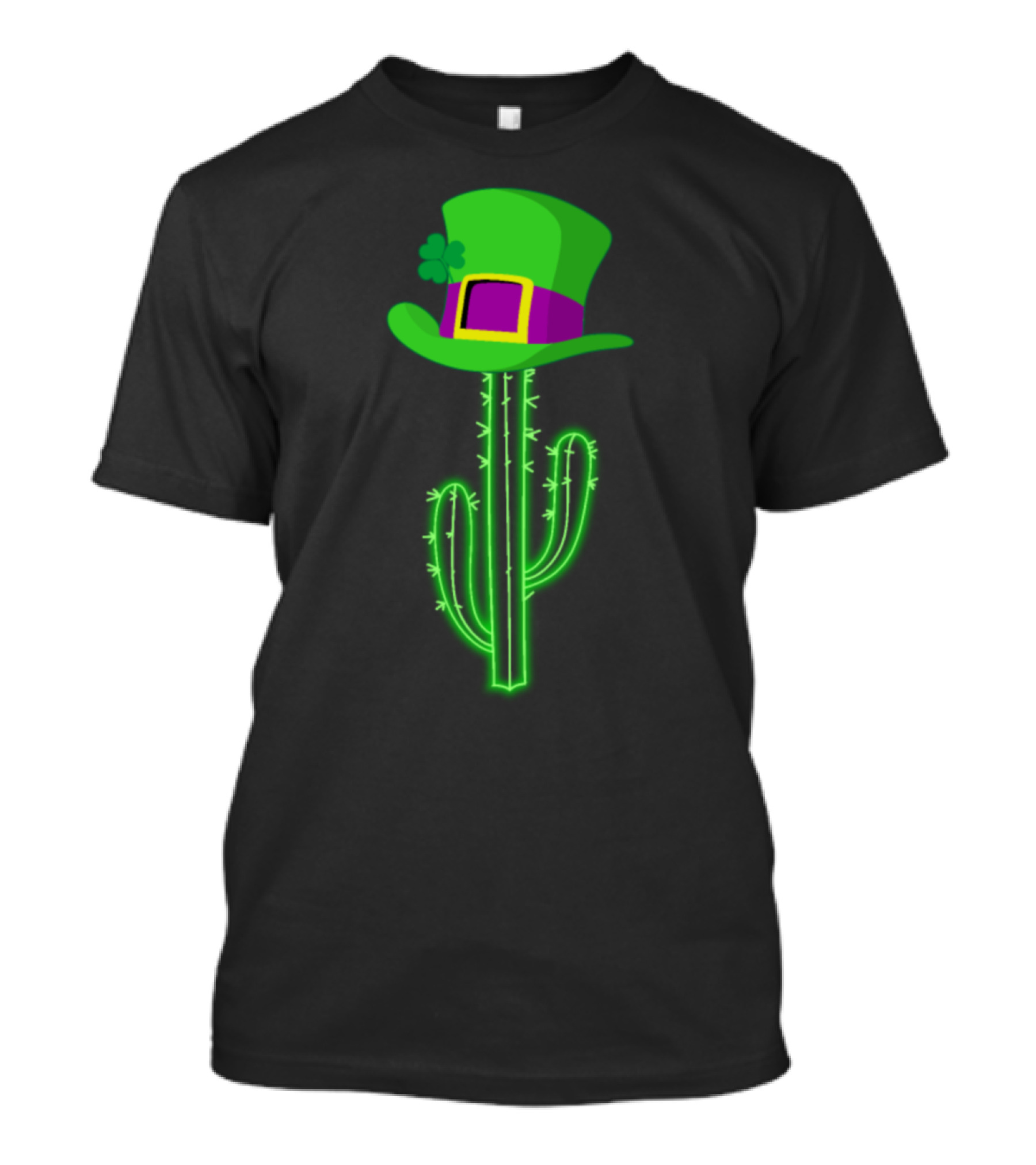 St Patrick's Day Neon Cactus With Leprechaun Hat T-Shirt
