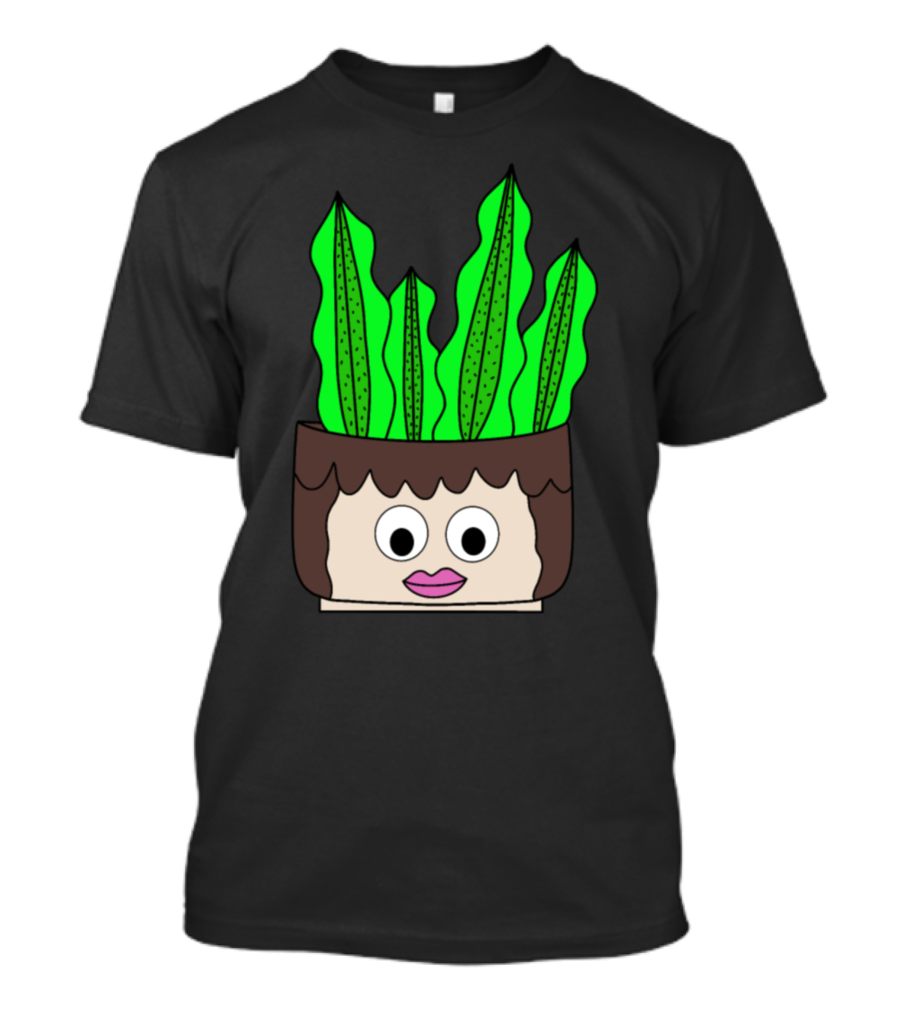 Succulent Face Planter With Green Leaves In Cute Girl Pot T-Shirt