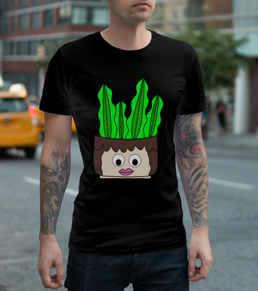 Succulent Face Planter With Green Leaves In Cute Girl Pot T-Shirt