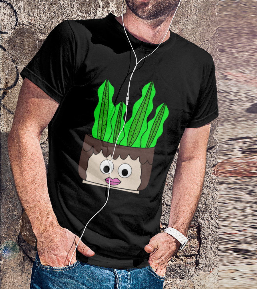 Succulent Face Planter With Green Leaves In Cute Girl Pot T-Shirt