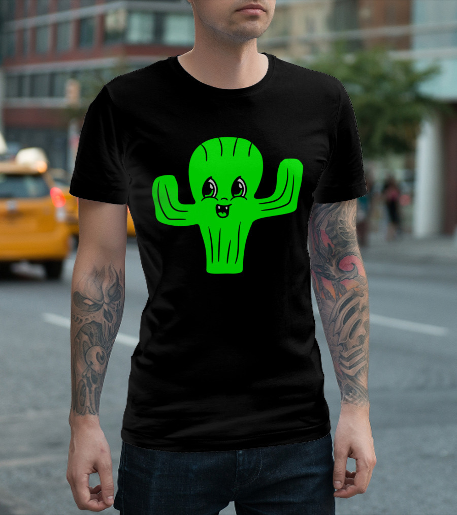 Sweet Cute Little Comic Cartoon Cactus Face T-Shirt
