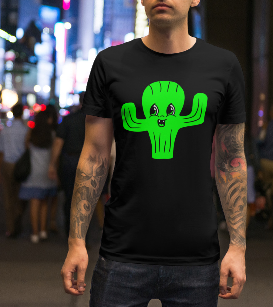 Sweet Cute Little Comic Cartoon Cactus Face T-Shirt