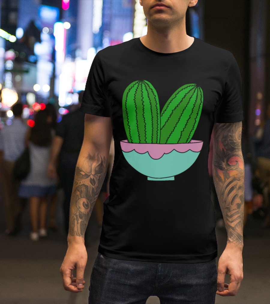 Green Cactus Ice Cream Bowl Decor T-Shirt