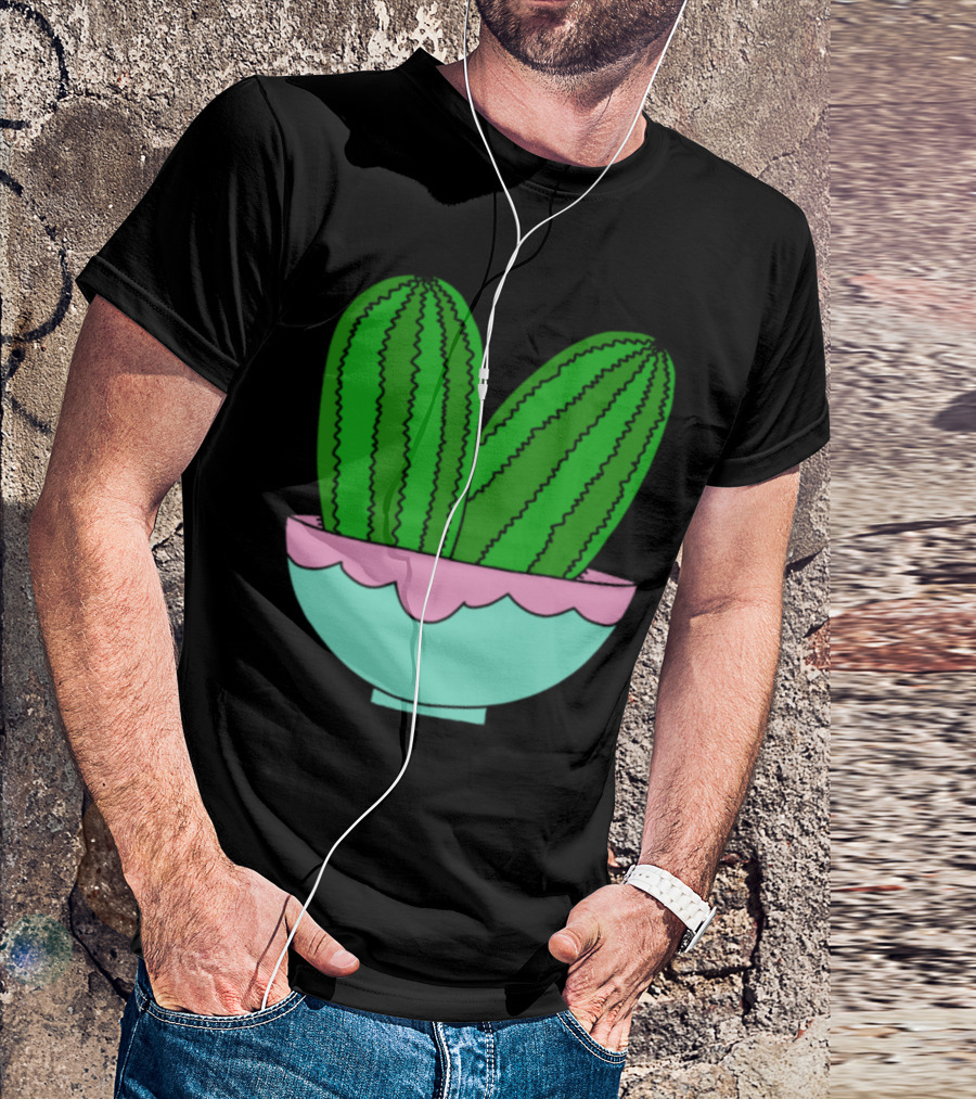 Green Cactus Ice Cream Bowl Decor T-Shirt