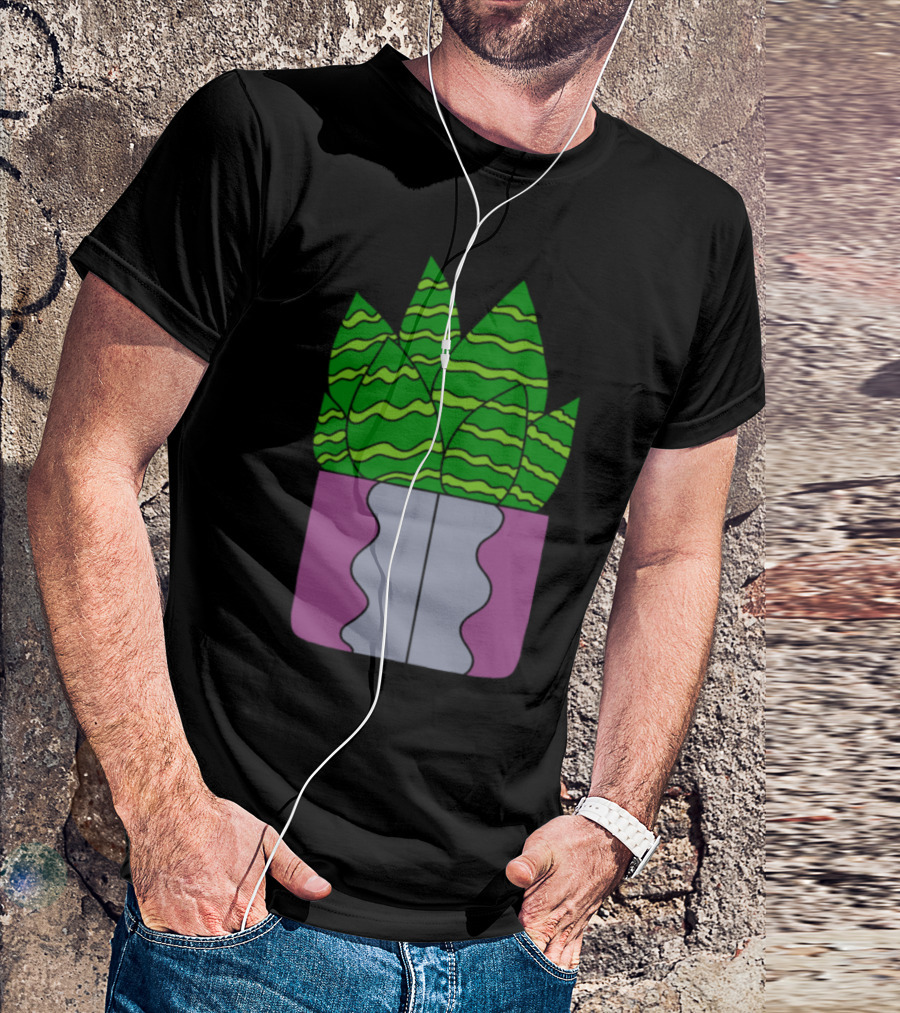 Tigerstripe Green Succulent Leaves In Purple Planter T-Shirt