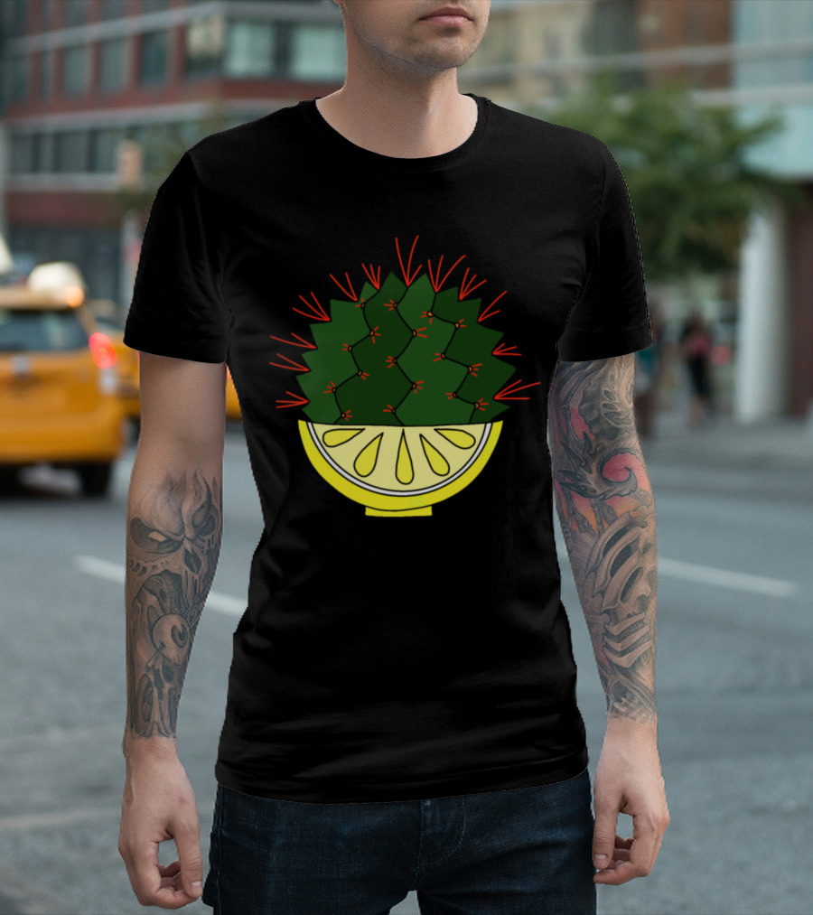 The Lemon Cactus Succulent In Citrus Slice Half T-Shirt