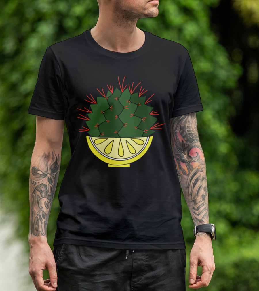 The Lemon Cactus Succulent In Citrus Slice Half T-Shirt