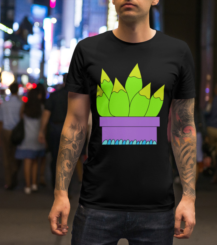 Yellow Green Succulents In Purple Planter T-Shirt