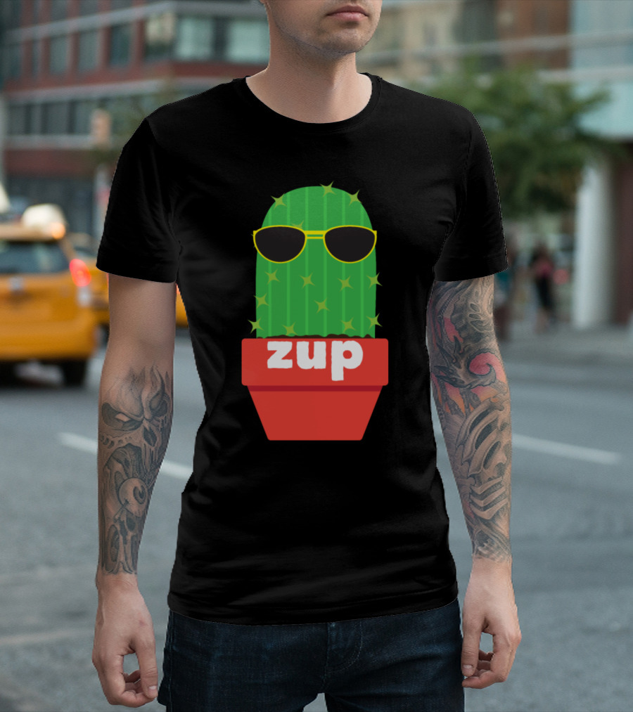 Zup Cactus With Sunglasses In Red Pot T-Shirt