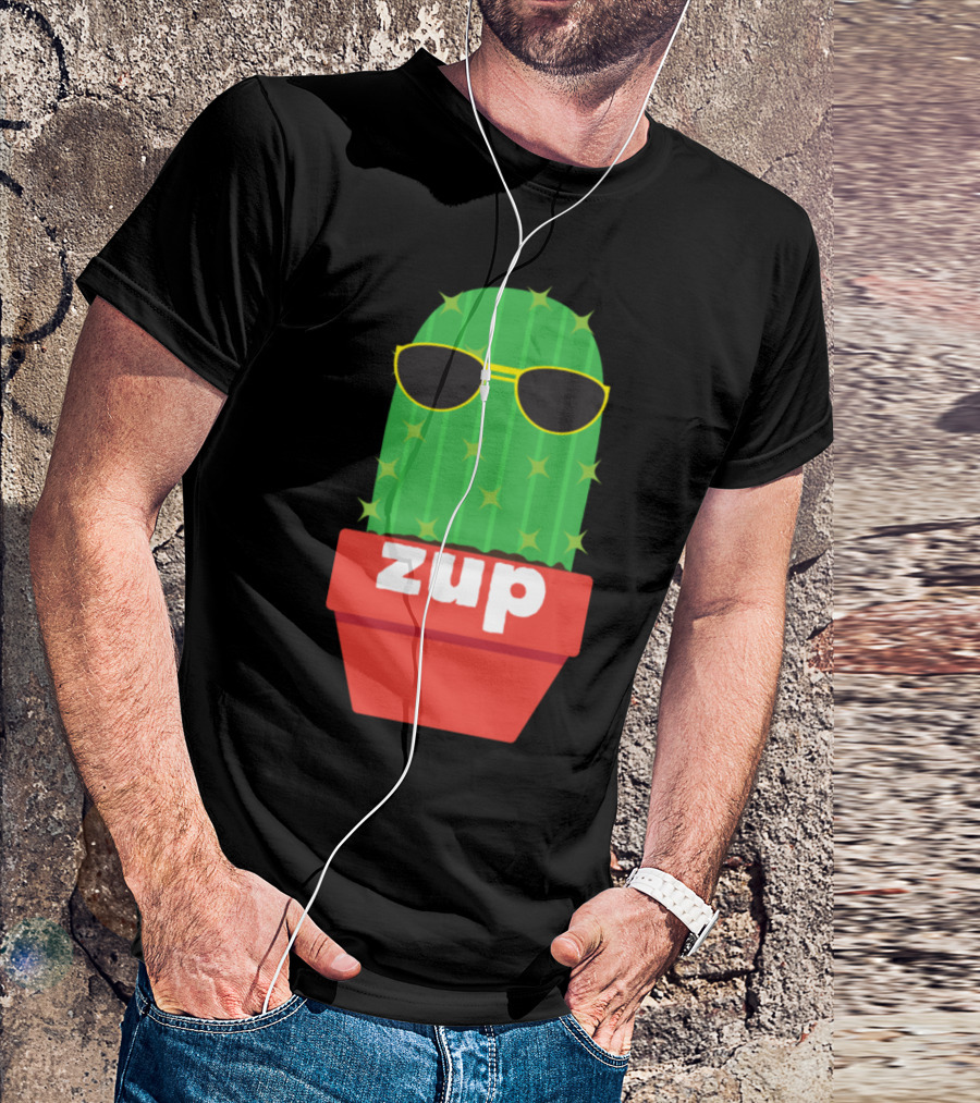 Zup Cactus With Sunglasses In Red Pot T-Shirt