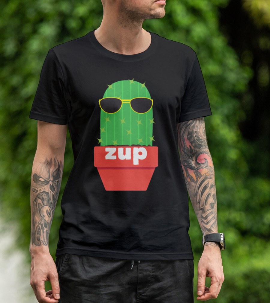 Zup Cactus With Sunglasses In Red Pot T-Shirt