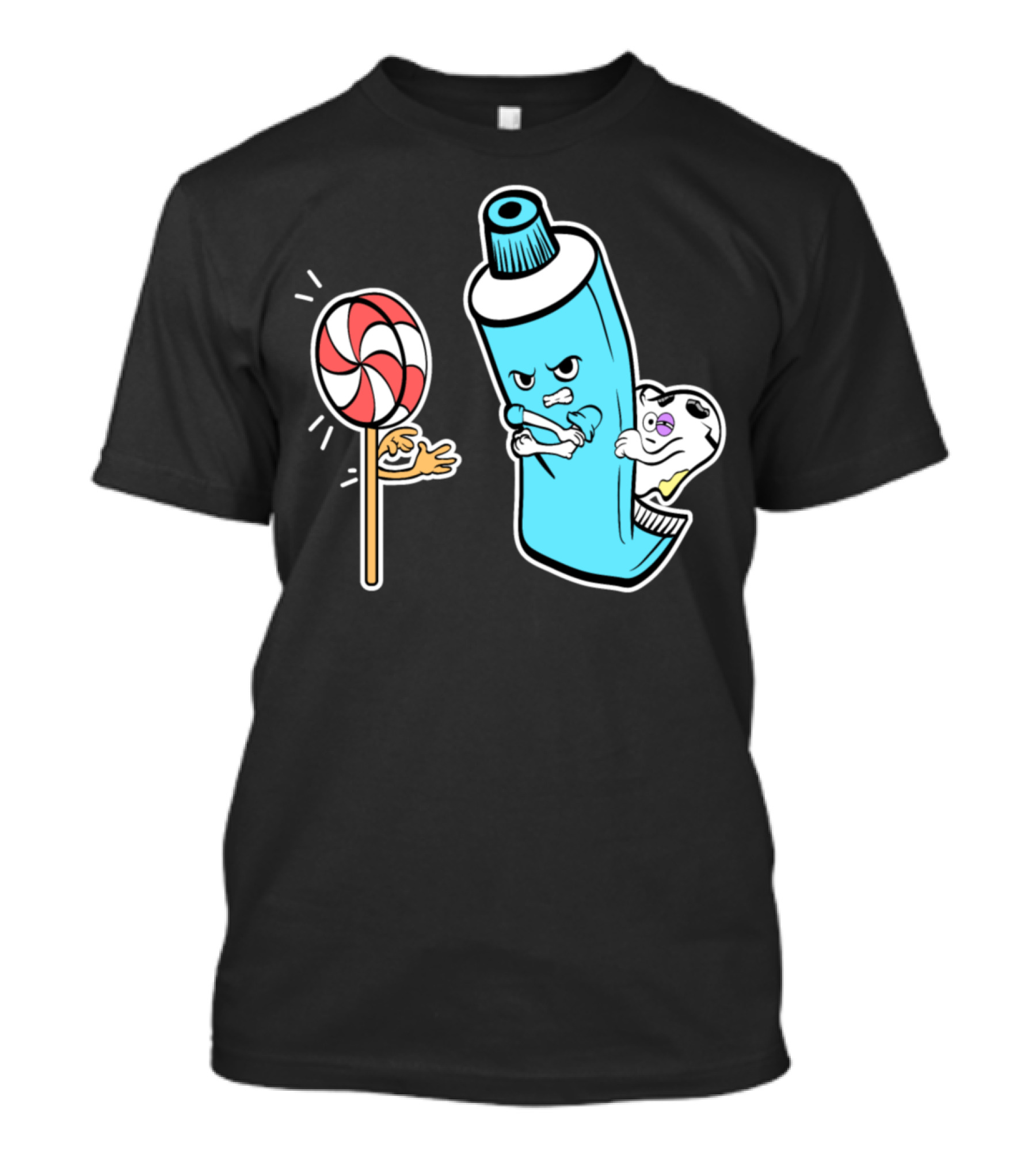 Toothpaste And Tooth Facing Off Against Lollipop In Nice Dentistry T-Shirt