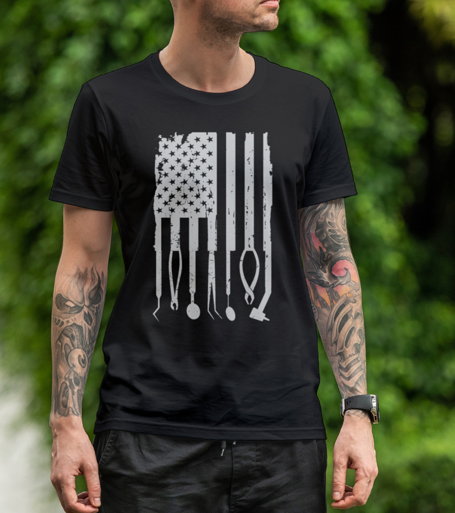 Patriotic American Dentist Dental Hygienist Flag T-Shirt