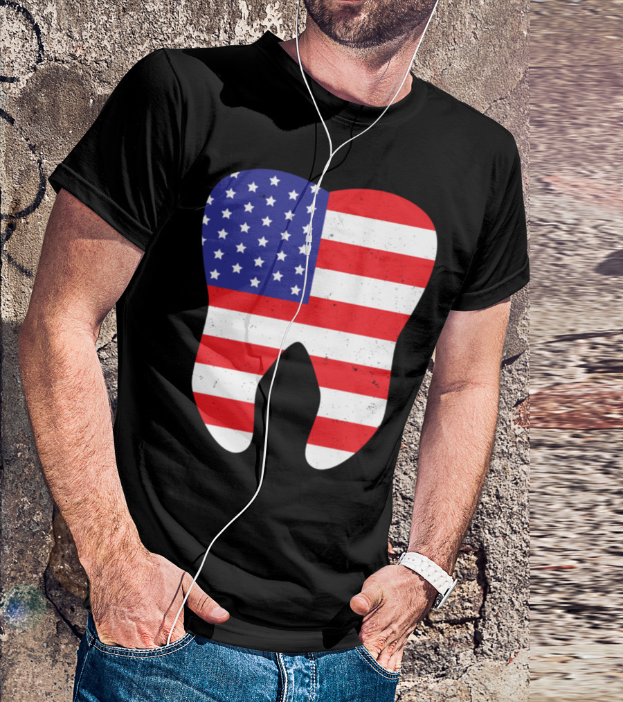 Patriotic USA Flag Tooth Dentist Dental T-Shirt