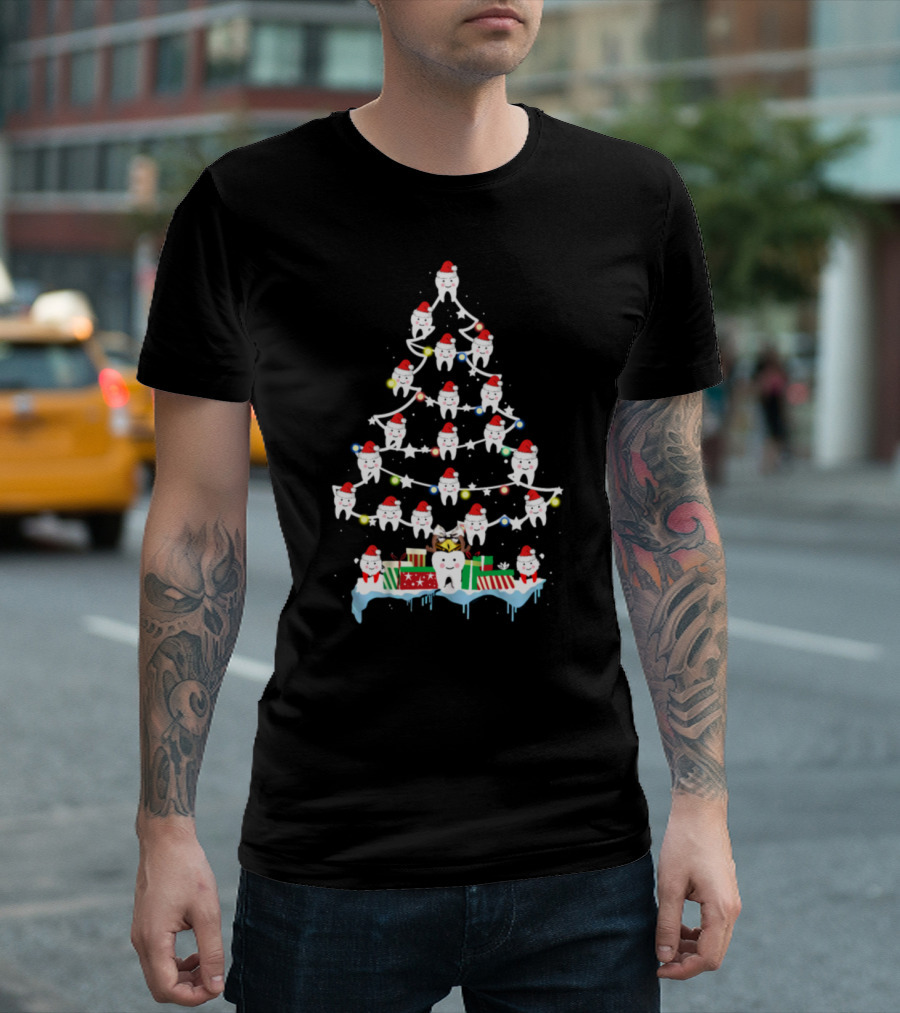 Funny Christmas Tree with Santa Teeth and Dental Holiday Gifts T-Shirt