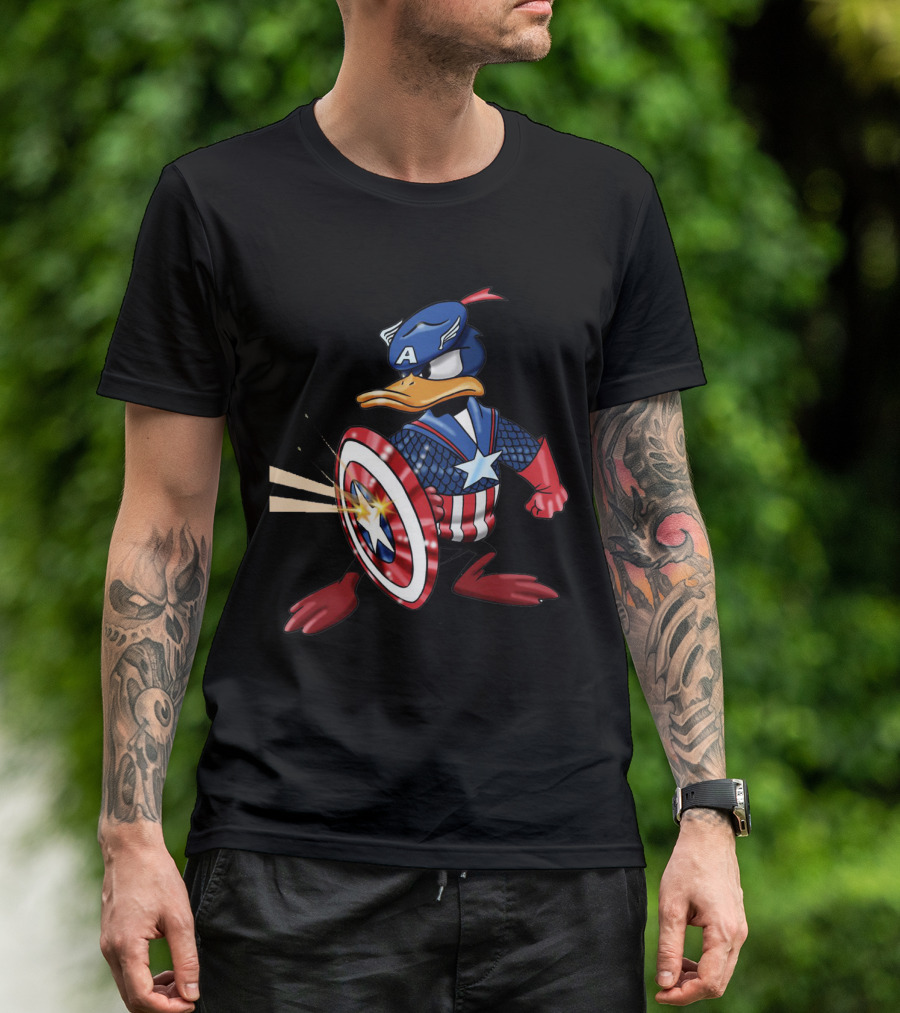 Donald Duck As Captain America Shield Stars Stripes T-Shirt