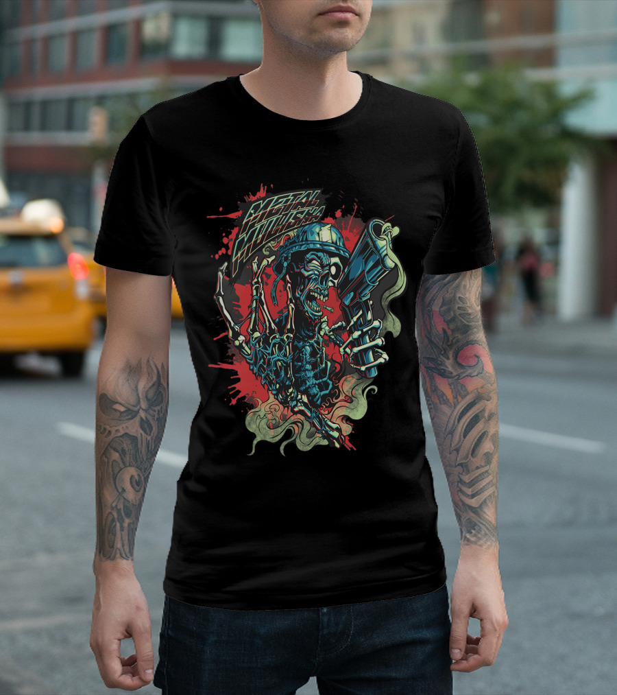Metal Mulisha Multicolored Graffiti Comics Skull Gun T-Shirt