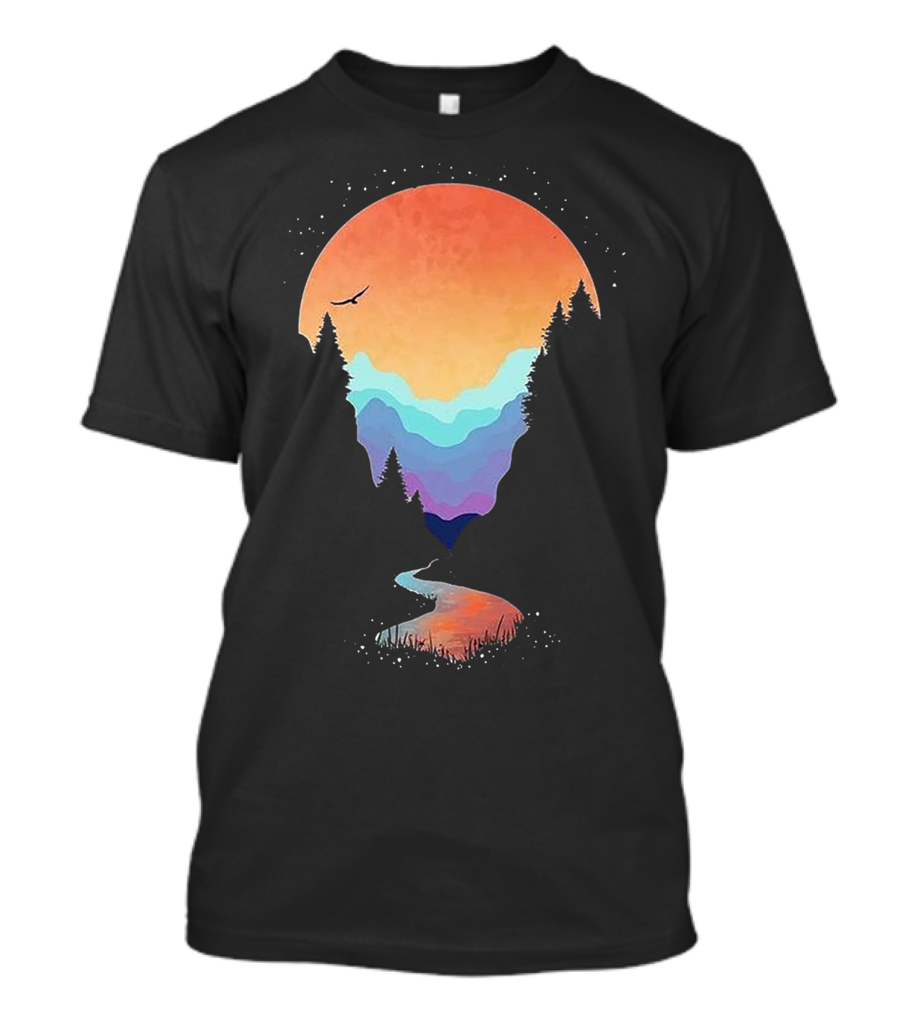 Natura Sunset Mountains River Forest T-Shirt