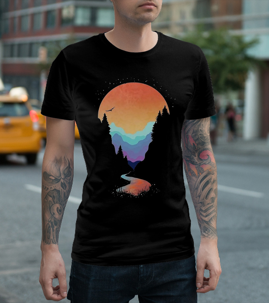 Natura Sunset Mountains River Forest T-Shirt