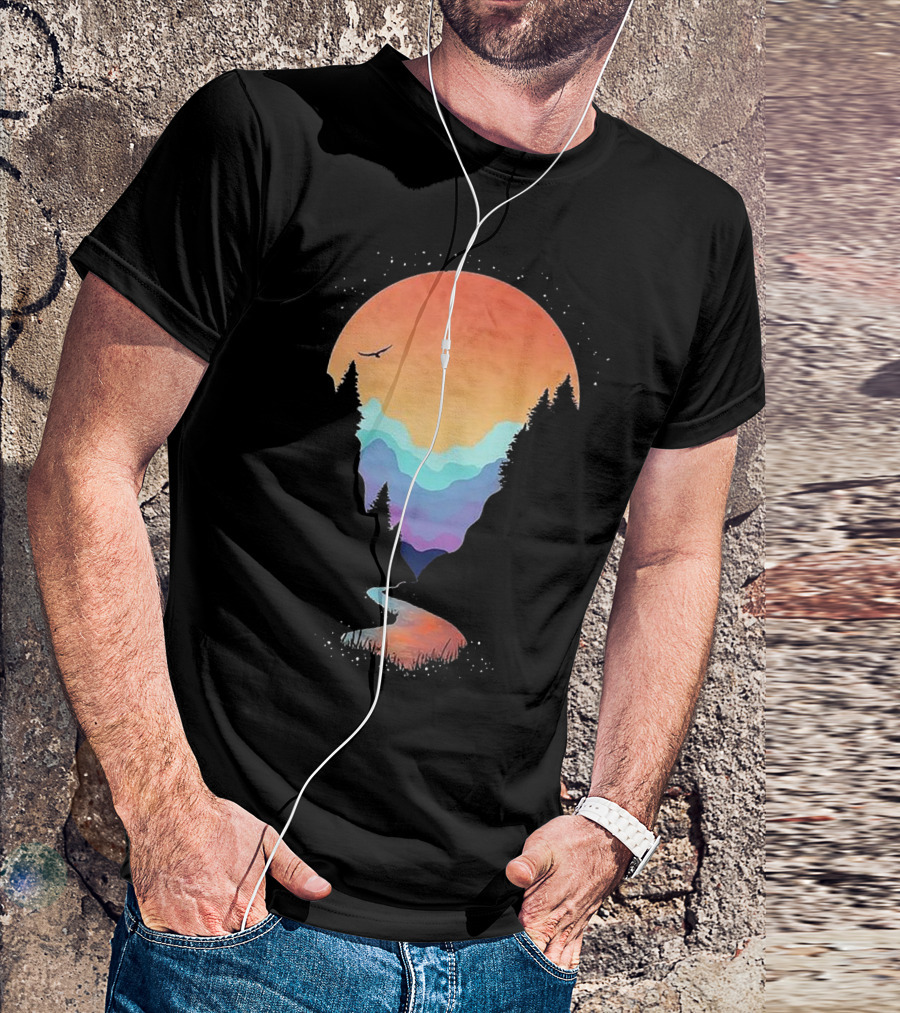 Natura Sunset Mountains River Forest T-Shirt