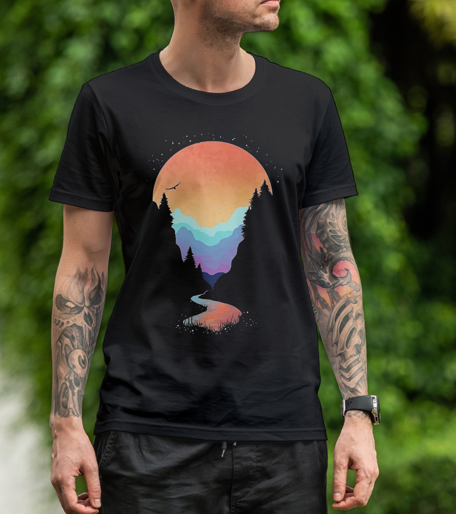 Natura Sunset Mountains River Forest T-Shirt