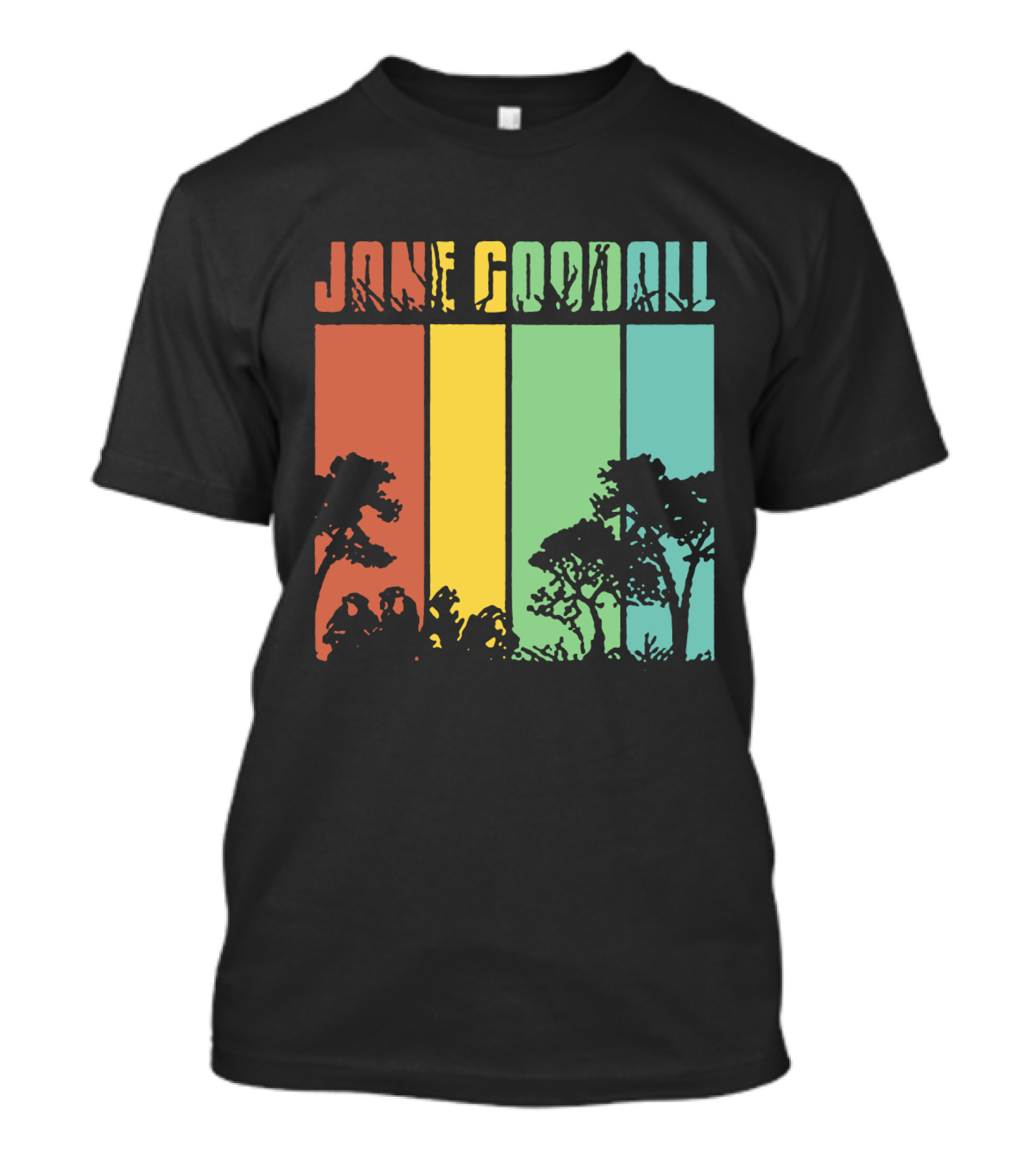 Jane Goodall Men's Cotton Navy Crew Neck Top With Colorful Tree Stripes T-Shirt
